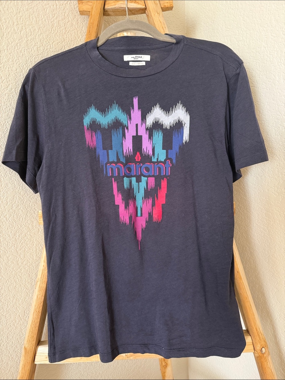 Isabel Marant Étoile "Zewel" Ikat Logo Print Charcoal Gray Short Sleeve Tee
